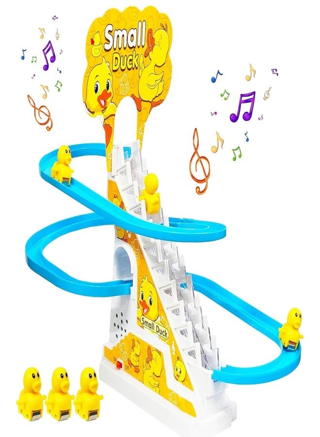 ZELVO Duck Slide Toy Set, Funny Automatic Stair-Climbing Ducklings Cartoon Race Track Set Duck Roller Coaster Escalator Toy with Flashing Lights & Music (Duck Track Set) - Image 1